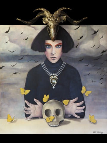 Geister, die ich rief | Öl auf Leinwand auf Holz gezogen (2023) | mit alter Tibetischer Geistermaske | Maße: ca. 90 x 105 cm